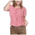 thumbnail image 2 of JGGSPWM Women's Oktoberfest Dirndl Blouse Bavarian Mesh Top Lace Shirt Plaid Puff Sleeve Ruffle Peter Pan Collar Top Red#/002 L, 2 of 9