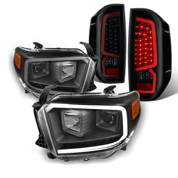 AKKON - For 2014-2021 Toyota Tundra Light Tube Black Bezel Projector Headlights   Smoked LED Tail Brake Lamp