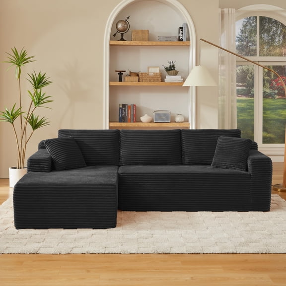 EHANCIS 103" Modular L-Shaped Sectional Boneless Cloud Couch, Corduroy Foam Sofa,With Left Facing Chaise & Deep Seat,No Assembly Required,Black(LHF)