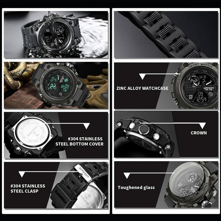 Men's Military Digital Watch Sports Outdoor Waterproof Watches with Date  Multi Function Tactics LED Alarm Stopwatch Analog Watches