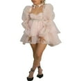 thumbnail image 1 of Women Princess Long Sleeve Puff Dress Mesh Ruffle Square Collar A Line Loose Tulle Mini Dress, 1 of 6