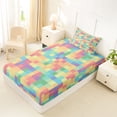 thumbnail image 4 of Erosebridal Colorful Plaid Grid Twin Sheet Sets for Girls, Pixelated Theme Miner Game Bedding, 1 Flat Sheet, 1 Fitted Sheet and 1 Pillowcase, 4 of 5