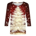 thumbnail image 4 of FDGIU Plus Size Christmas Tops for Women, Festive 3/4 Sleeve Crewneck T-Shirt, Cute Holiday Print Loose Fit Tunic for 2025, 4 of 5
