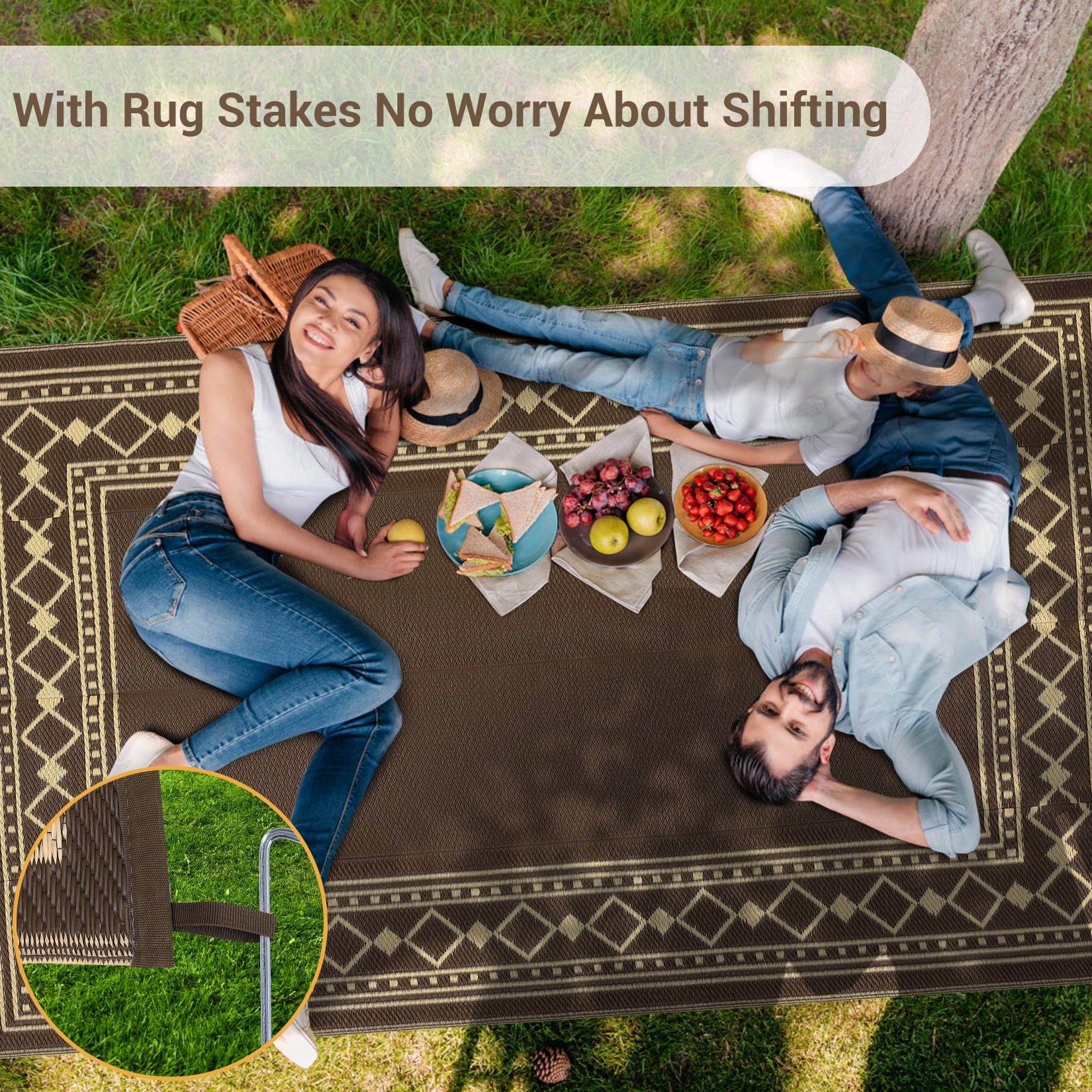 COZONY 10x20 Outdoor Rug Waterproof Reversible Plastic Straw Patio Mat for RV Deck Picnic Balcony Reversible