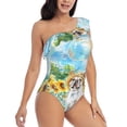 thumbnail image 3 of Gukieu French Bulldog Sunflowers Bubbles Print One-shoulder Ruffled One-piece Swimsuit with Removable Chest Pads and Tummy-control Swimsuit for Women-XX-Large, 3 of 6