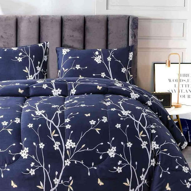 Navy and white top comforter set queen