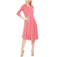 thumbnail image 2 of Women's Plus Size Round Neck 3/4 Sleeves Solid A-Line Midi Dress, 2 of 4