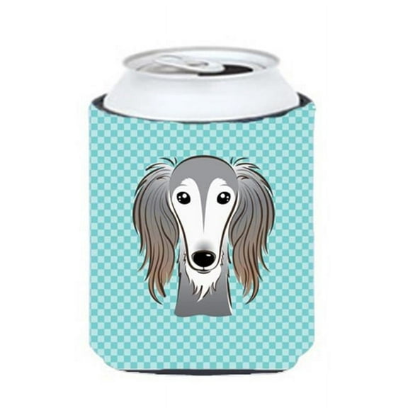 Checkerboard Blue Saluki Can Or Bottle Hugger, 12 Oz.