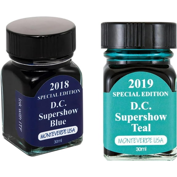 Monteverde 60ml Ink, Teal, Blue Ink (G309DT, G309DC) Fountain Pen Ink (30ml Each Ink Bottle, 2 Pack)