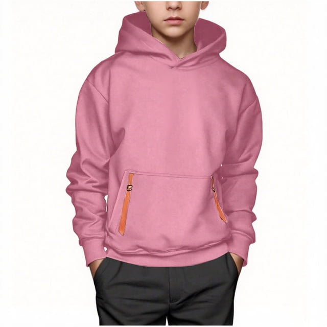 Sudadera con capucha de manga larga para niños, de invierno, de color liso, a la moda, informal, holgada y gruesa, de poliéster.
