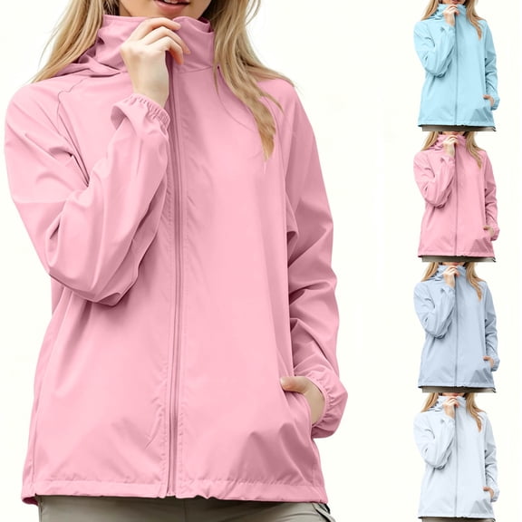 Acaics Girls' Hooded Rain Jacket: Lightweight Waterproof Zip Up Windbreaker with Pockets, Sun Protection Coat for Teens Ages 7–17