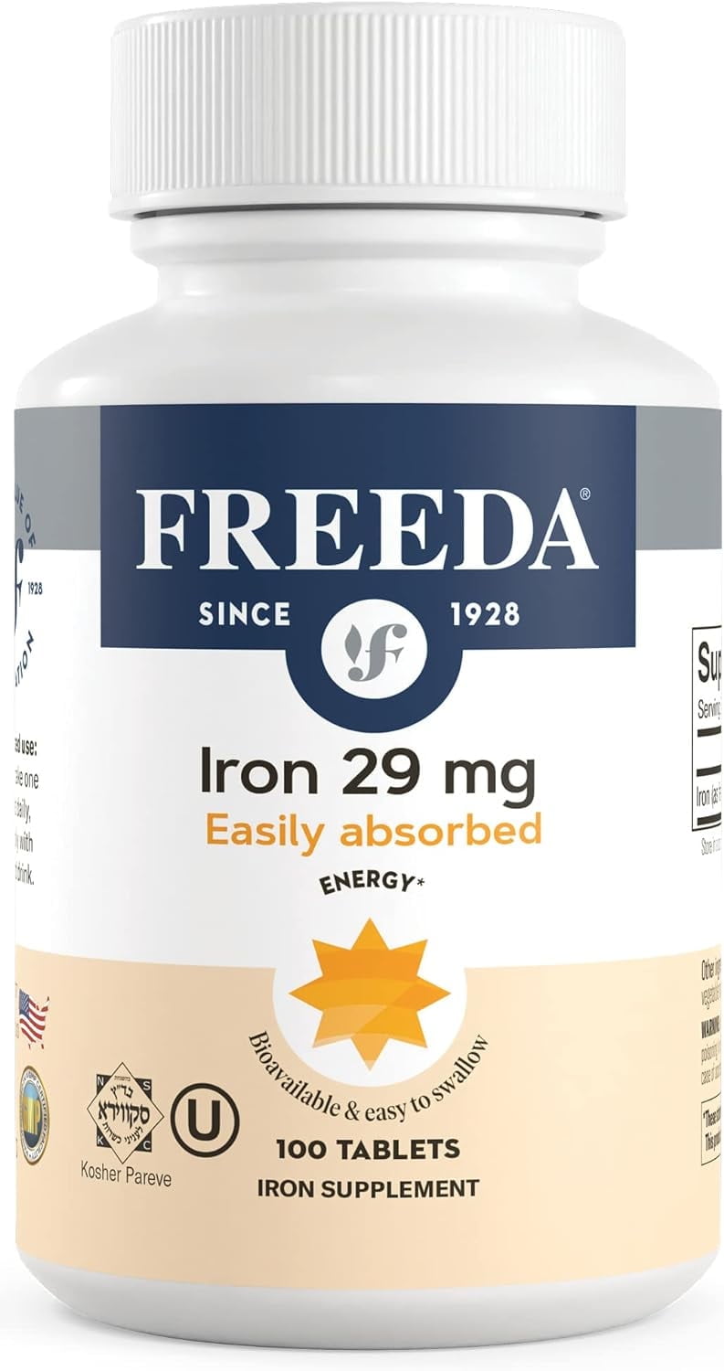 Freeda Ferrous Fumarate Iron Tablets 29 mg | Iron Supplement for Energy & Wellness | Vegan, Gluten Free, Sugar Free | 100 Count