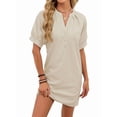 thumbnail image 2 of Women'S Solid Color Casual V-Neck Tie Waist Short Sleeve Dress Midi Summer Shift Dress Color XL, 2 of 9