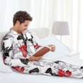 thumbnail image 4 of Mens Pajamas Set, red white flowers black Button Down Long Sleeve Loungewear Sleepwear Pjs sets for Men, 4 of 5