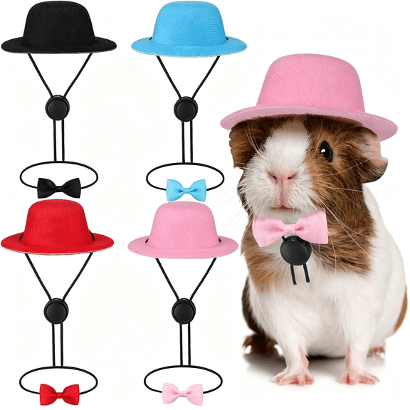 GASTROPOD 4 Sets 8Pcs Guinea Pig Clothes Small Animal Bow Ties Pet Hats Outfit Suit Cosplay Cool Kawaii Pet Black Hat for Hamster Ferret Rats Puppy Kitten Hedgehog Bearded Dragon