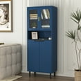 thumbnail image 6 of Dtwnek 2 Glass Display Door Storage Cabinet with Open Shelf, Tall Kitchen Pantry Cabinet with Handles, Modern Cabinet for Bathroom, Dining Rooom, Living Room, Blue, 6 of 10