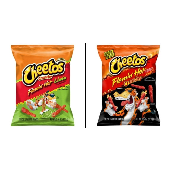 Cheetos Crunchy Flamin' Hot Limon Cheese Flavored 3.25 oz & Cheetos Crunchy Flamin' Hot Cheese 3.25 oz