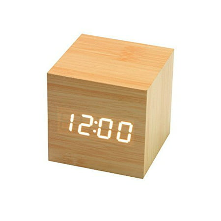 Mescoo Cube Alarm Clock,Portable Travel Clock,Wooden Design Desk Clock,Display Temperature,Date,Year, 3 Alarm Settings Best for Christmas (Best Christmas Displays In Chicago)