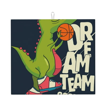 

Honeii Dinosaur Basketball Player for Dish Drying Mat for Kitchen Counter Non-slip Rubber Backed Hide Stain Kitchen Super Absorbent Draining Mat Dish Rack Pad