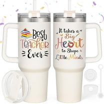 Teacher Gifts - 40 Oz Cute Tumbler Cup for Christmas, Daycare & Preschool Teacher Appreciation (Cream)