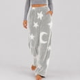 thumbnail image 5 of LUGOGNE Fuzzy Fleece Pants Women Warm Winter Pajama Pants Star Moon Print Soft Comfortable Home Casual Bottoms with Pockets Gray,XXXL, 5 of 9