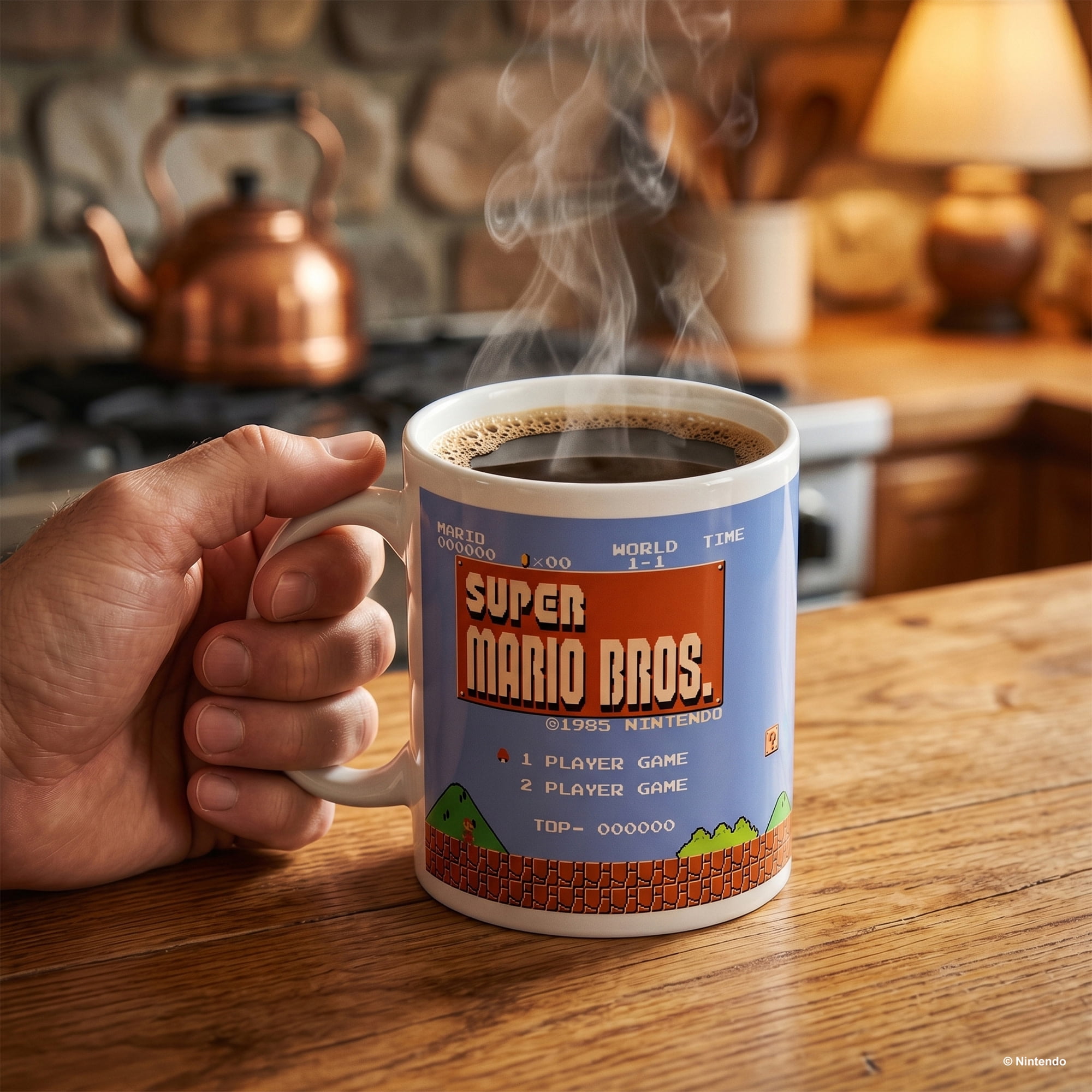 Pyramid America: Super Mario Bros: Retro Title - 20oz Ceramic Mug - Coffee Tea Cup, Microwave-Dishwasher Safe, Video Game Fan Collectible, Licensed