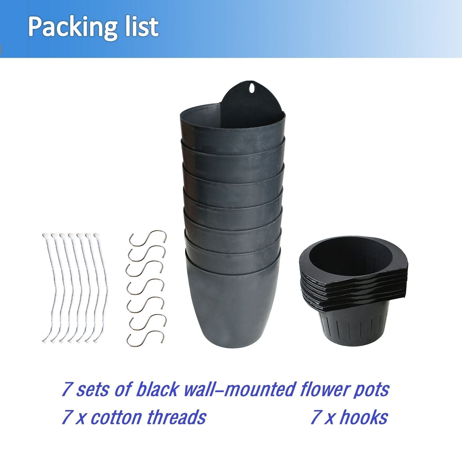 NEW 7Pack Self-watering Plant Flower Pot Wall Hanging Plastic Planters w/ Hooks