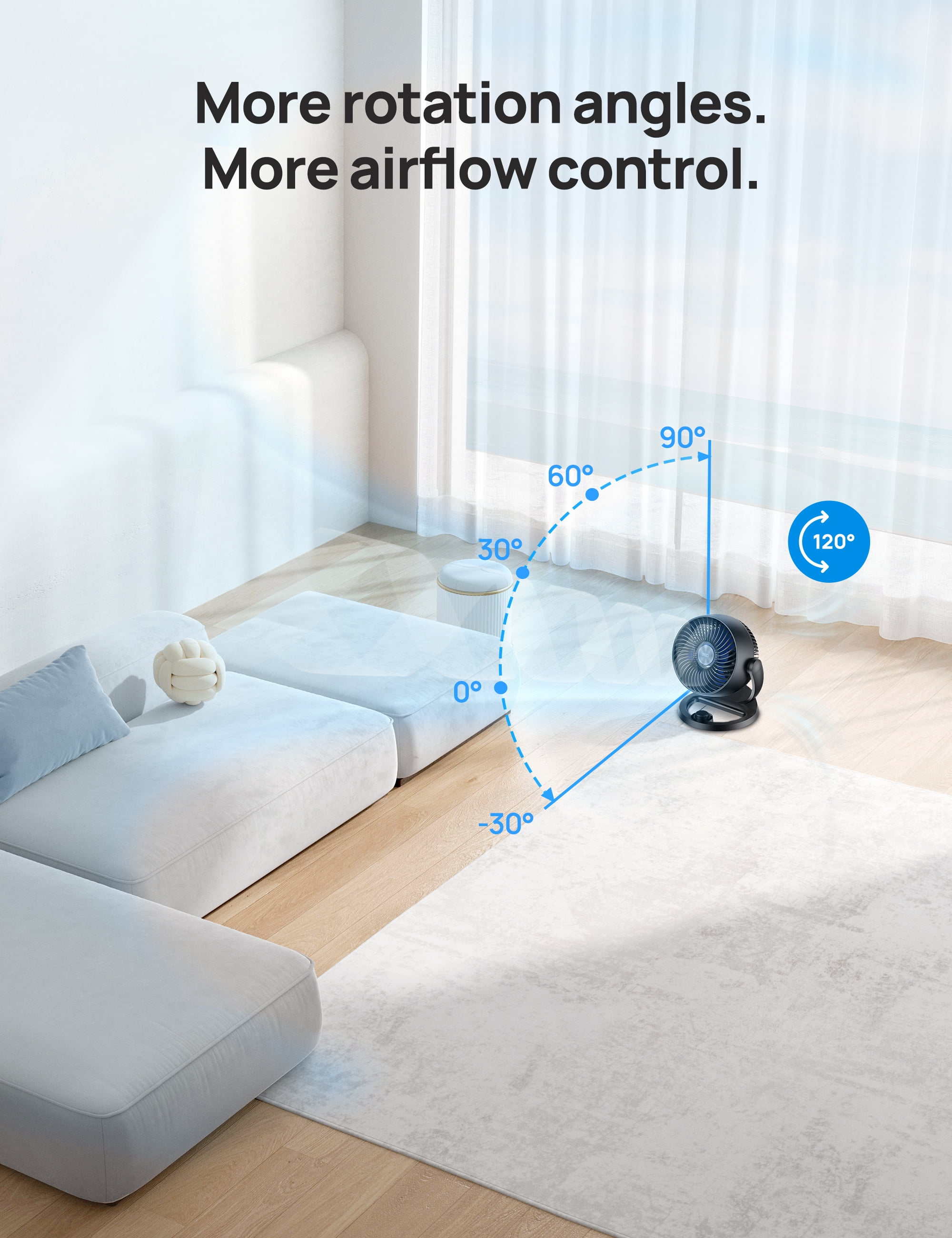Dreo 12 inch Table Fans for Home, Whole Room Air Circulator Fan, 70ft Powerful Airflow, 120° Adjustable Tilt, 28db Low Noise, 3 Speeds, Quiet TurboPoly™ Desk Fan for Bedroom, Office