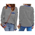 thumbnail image 3 of Suéter de Punto Suave A Rayas para Mujer, Camisa Holgada con Bolsillo en el Pecho. Azul de Luna M, 3 of 5
