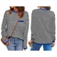 thumbnail image 3 of Suéter de Punto Suave A Rayas para Mujer, Camisa Holgada con Bolsillo en el Pecho. Azul de Luna L, 3 of 5