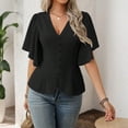 thumbnail image 2 of Stichou Women Business Casual Tops, 2026 Spring Trendy Dressy Blouses, Half Sleeve Peplum Work Shirts V Neck Office Outfits Black 2XL, 2 of 6