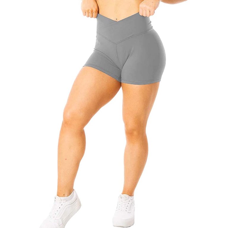 Women's High Waisted Biker Shorts Cross Waist Workout Yoga Shorts Running  Leggings with/no Pocket