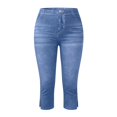thumbnail image 4 of Jean Capris for Women Stretchy High Waisted Denim Capri Leggings Casual Pants with Pocket, L, 4 of 7