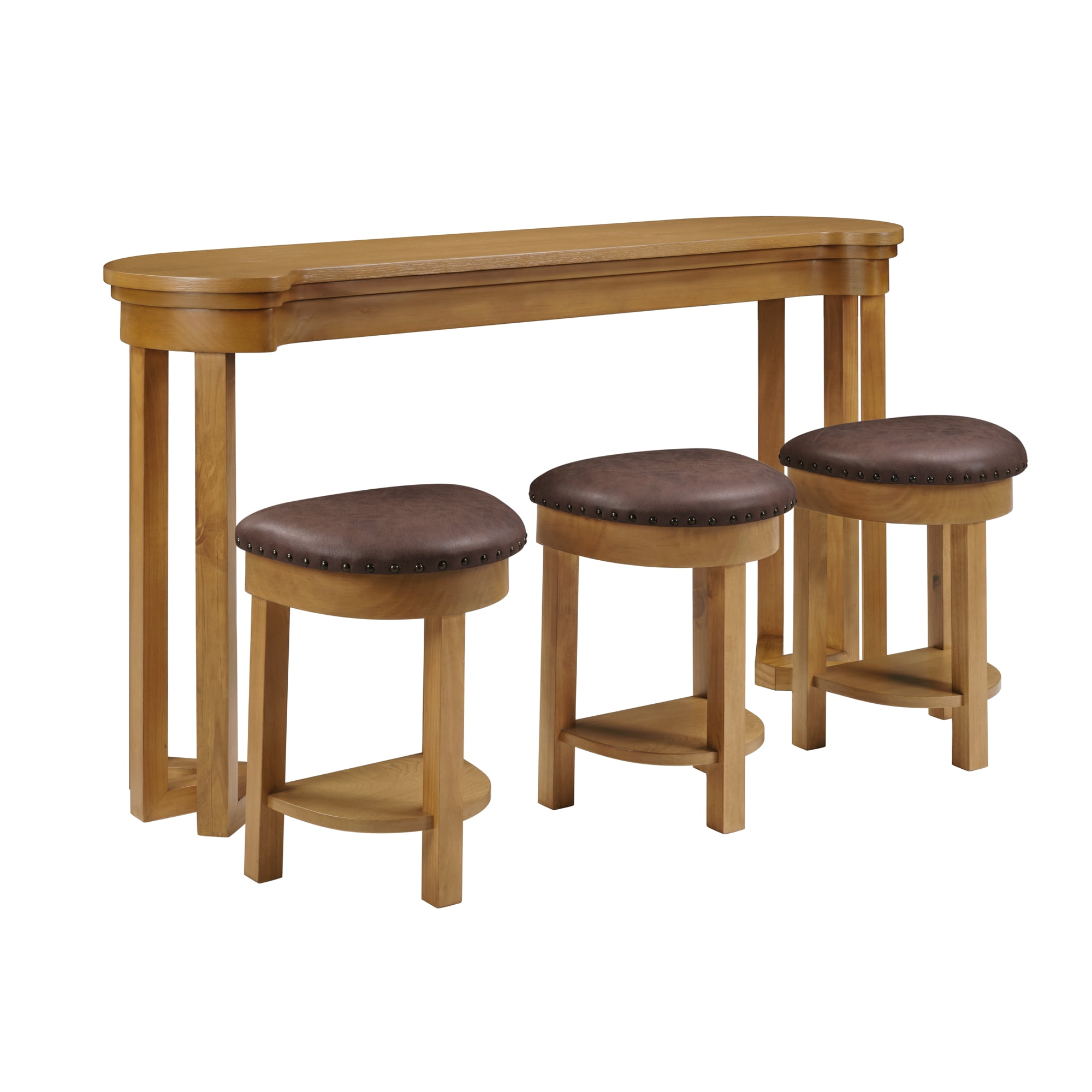 Aukfa 60"Solid Pine Wood Bar Set with 3 Stools, Space-Saving Kitchen Dining Table for 3, Compact Bistro Set for Small Apartments,Natural