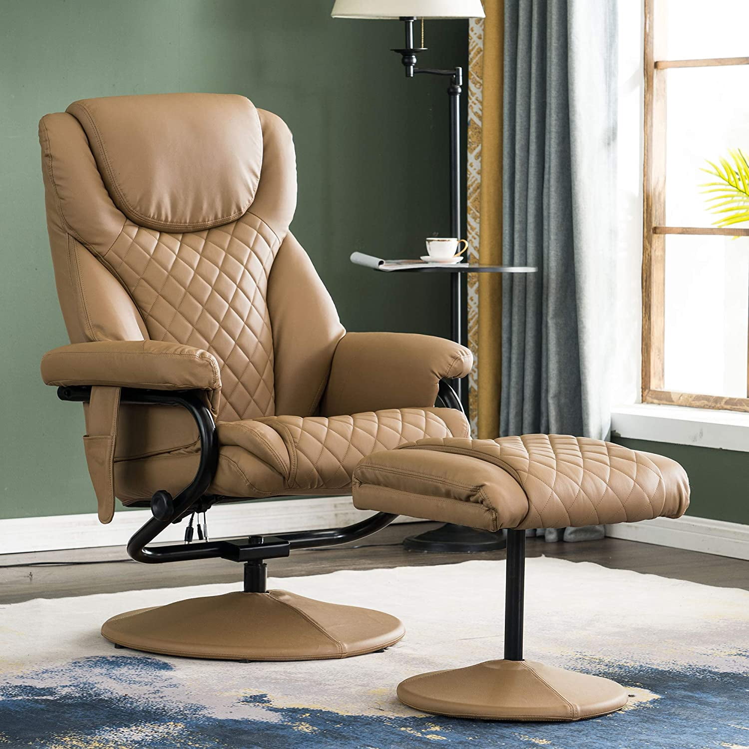 MCombo Massage Recliner Chair with Ottoman for Living Room, Swivel Recling Chair Faux Leather, 4901 (Brown)