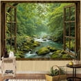 thumbnail image 6 of Window Forest Tapestry Green Nature Jungle Wall Tapestry for Bedroom Aesthetic Rainforest Stream Outdoor Landscape Small Tapestries Wall Hanging for Dorm Living Room Decor 60x 50 Inch, 6 of 7