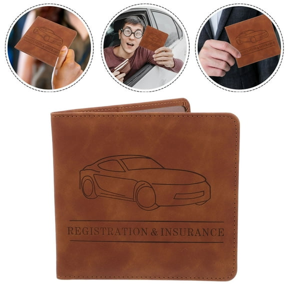OFFIGAM Brown PU Car Interior Organizer Wallet for Insurance Documents and Driver's License Large Capacity