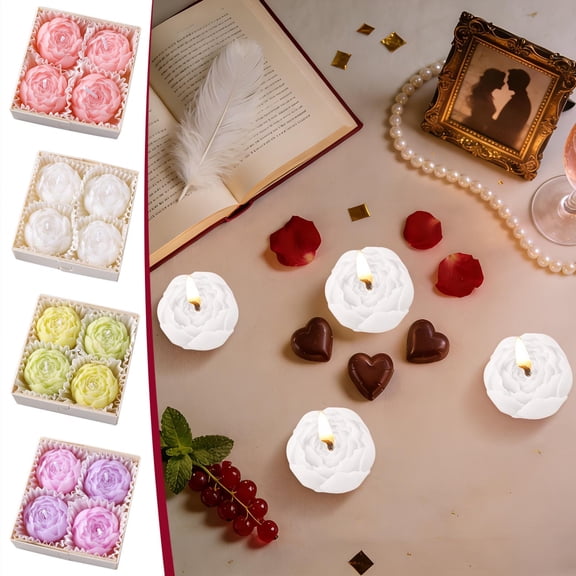 Msgweeeg Candle Valentine's Gifts Scented Candle Gift Set 4PCS Peony Rose Scented Candles In Tin Aromatherapy Candle Set For Gifts Wedding Favors Anniversary Home Decor