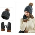 thumbnail image 5 of ZUARFY 2Pcs Women Winter Cable Knit Beanie Hat with Full Finger Gloves Mittens Set Thicken Thermal Plush Lined Pompom Skull Cap, 5 of 19