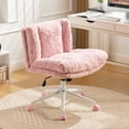 thumbnail image 6 of PORKISS Vanity Chair Makeup Chair, Home Office Chair, Ergonomic Desk Chair with Soft Faux Alpaca, Adjustable Swivel Task Computer Chair with Wheels, Pink, 6 of 10