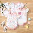 thumbnail image 2 of URMAGIC 3-Pack Newborn Infant Baby Girls Cotton Love Heart Short Sleeve Romper Bodysuit Jumpsuit Outfits, 2 of 13