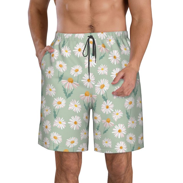 Fotbe Daisies Flowers Trajes de Baño Estampados para Hombre, Shorts de Verano de Secado Rápido, Ropa de Playa, Bañadores-Medium