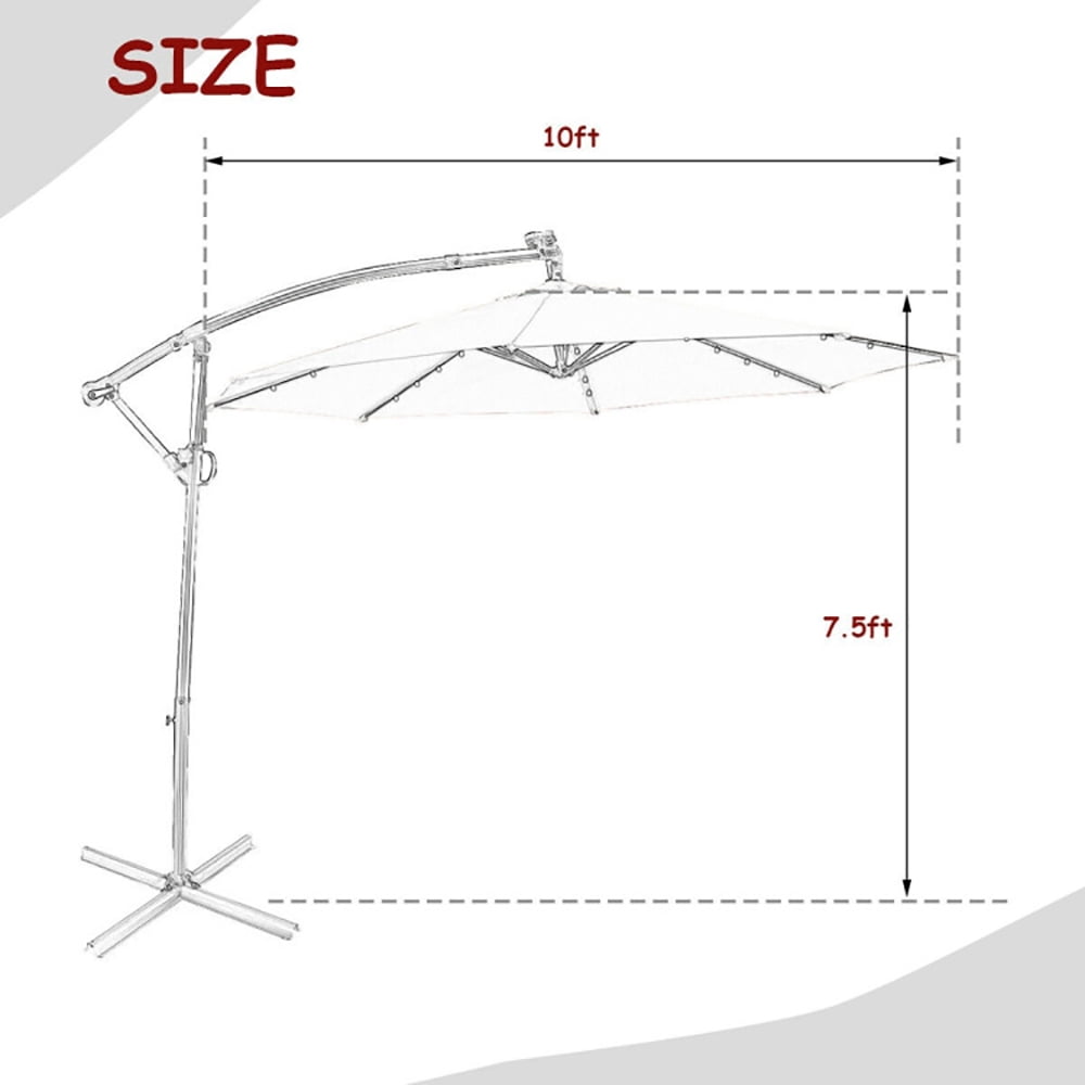 Aimee Lii 10 ft 360° Rotation Solar Powered LED Patio Offset Umbrella without Weight Base, Outdoor Umbrellas for Patio, Red Aimee Lii 10 ft 360° Rotation Solar Powered LED Patio Offset Umbrella without Weight Base, Outdoor Umbrellas for Patio, Red