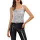 thumbnail image 1 of INSPIRAR CHIC Top de tirantes de lentejuelas para mujer, color plata y blanco, 1 of 7