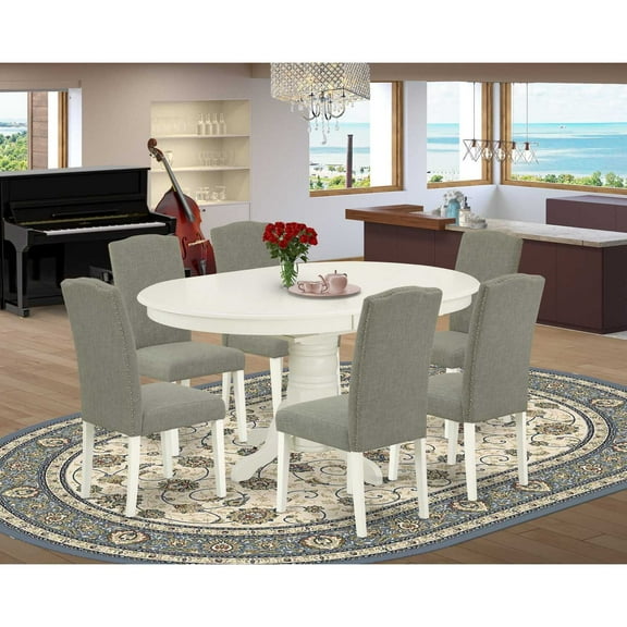 East West Furniture Dining Room Set Linen White, AVEN7-LWH-06