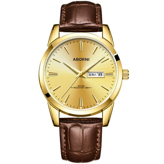 Luminous Quartz Business Waterproof Men's Watch with Genuine Leather Strap