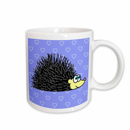 

3dRose Cute Hedgehog and Hearts Design Blue Ceramic Mug 11-ounce