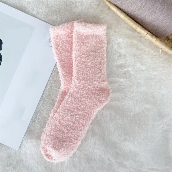 AirLoni Unisex Fuzzy Socks Thick Coral Fleece Long Socks Non Shedding Solid Color Warm Winter Sleeping Slipper Socks Soft Cozy All Season Indoor Floor Socks Light Pink,One Size