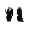 thumbnail image 3 of Vestido Tipo Suéter con Cuello en V para Mujer, Estilo Suéter Tipo Túnica Holgado Informal de Larga con Punto y Larga para Otoño. Negro M, 3 of 8