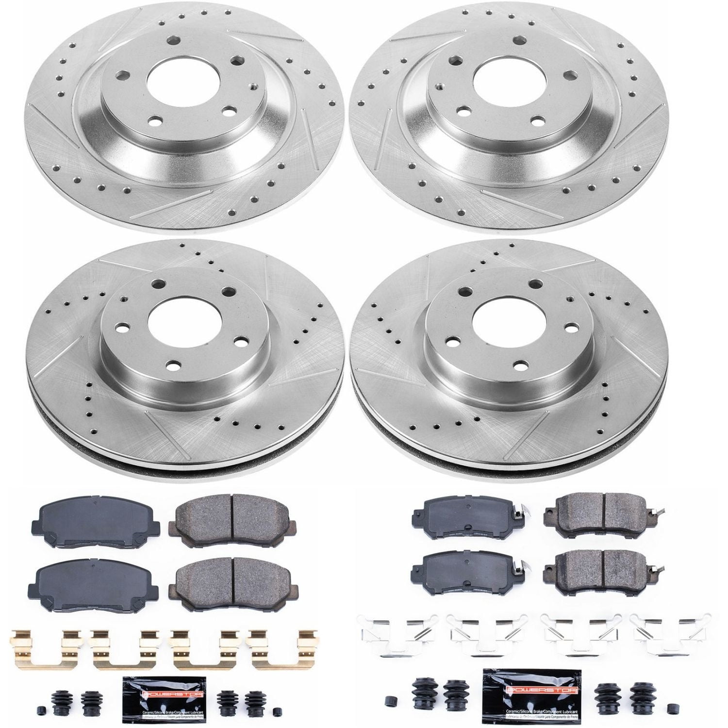 PowerStop Front and Rear Z23 Evolution Sport Carbon-Fiber Ceramic Brake Pad and Drilled & Slotted Rotor Kit Fits: MAZDA Select Models K6965